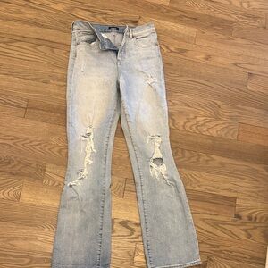 Express Light Blue Distressed Flare Jeans